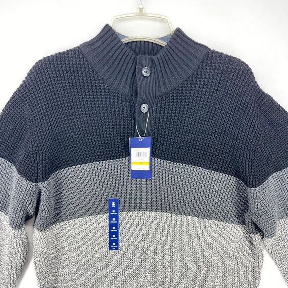 IZOD Men's Black Grey Color Block Mock Neck Button Sweater Size M - Picture 4 of 10